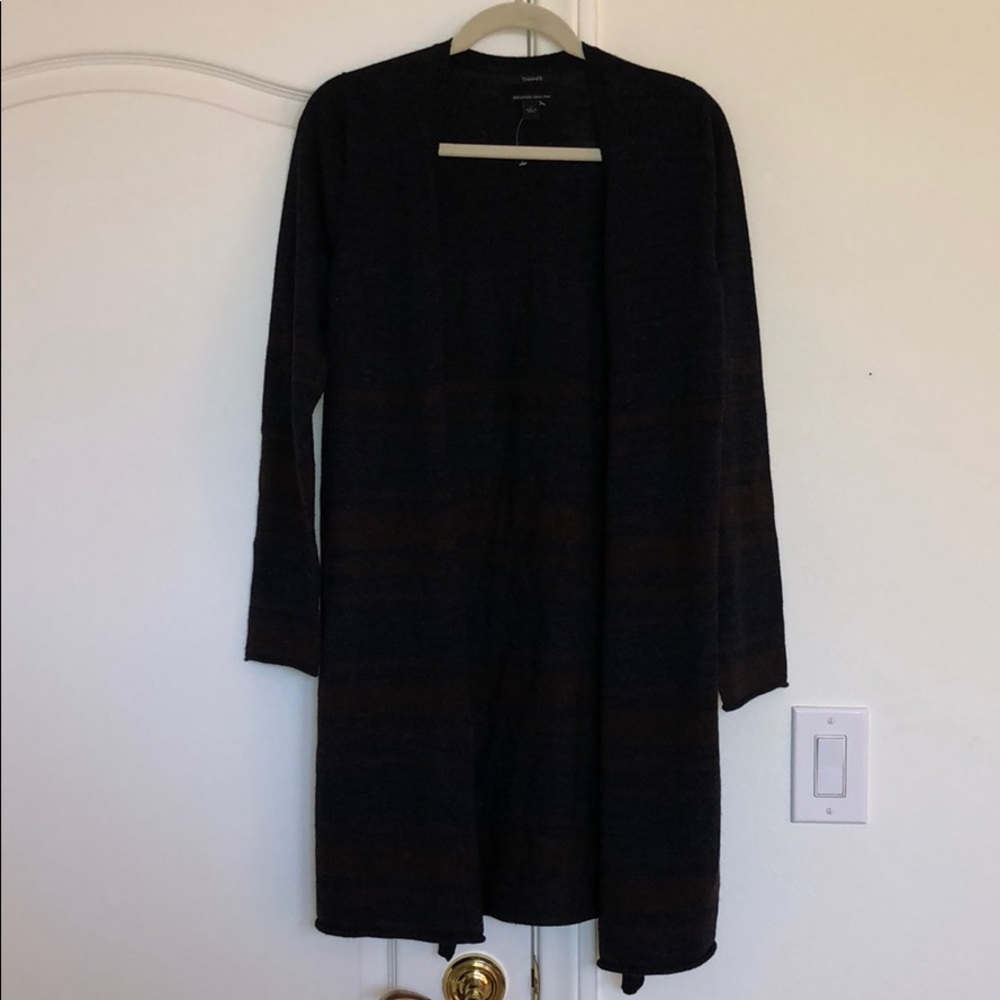Tahari 100% wool grey and brown cardigan